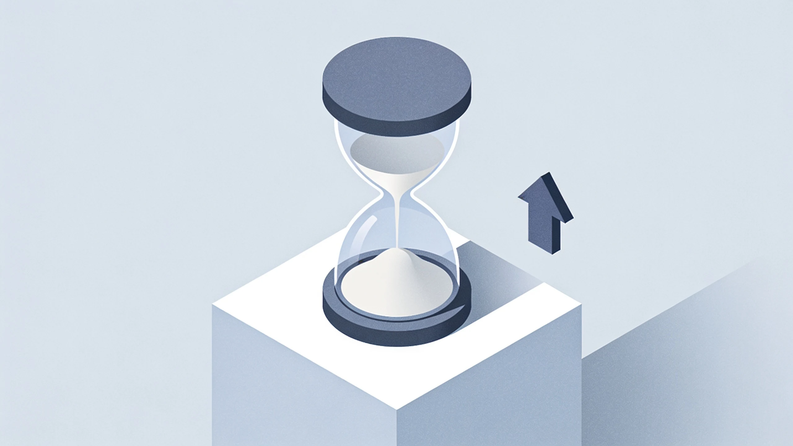 Isometric hourglass and arrow representing a waiting period before a limit increase