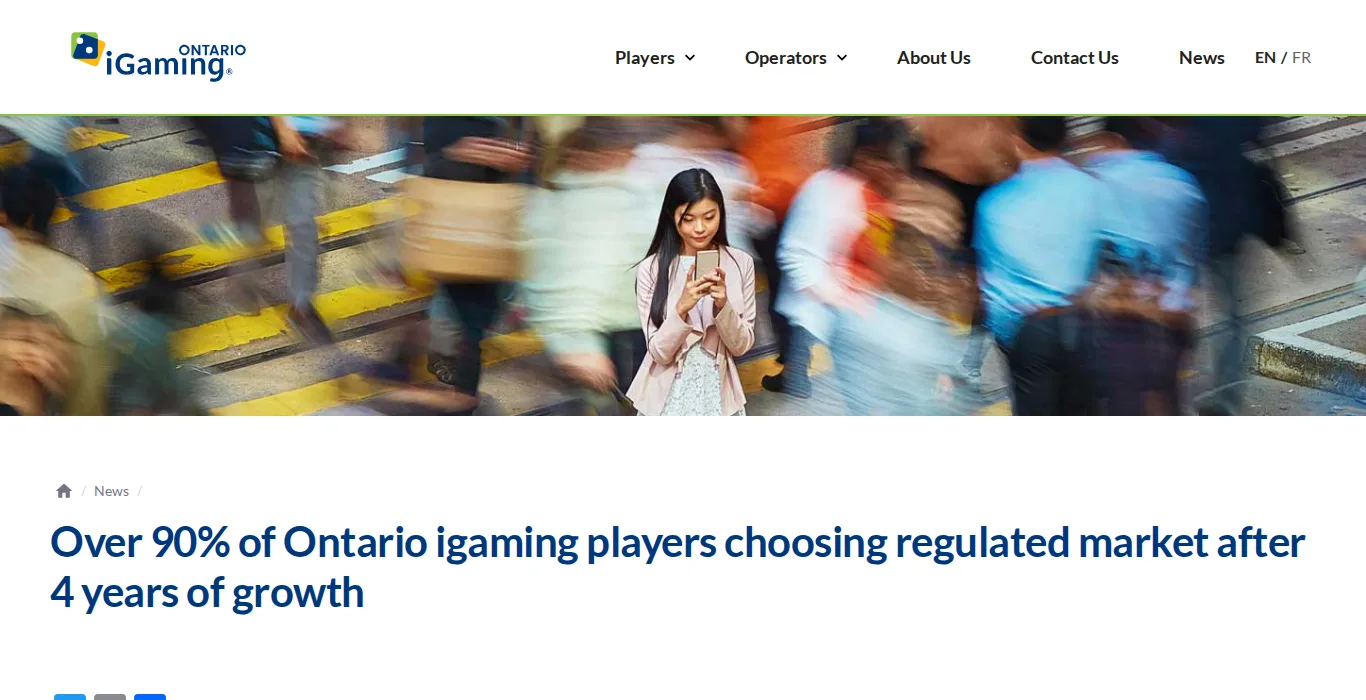 iGaming Ontario news page reporting the 2026 Ipsos channelization study results
