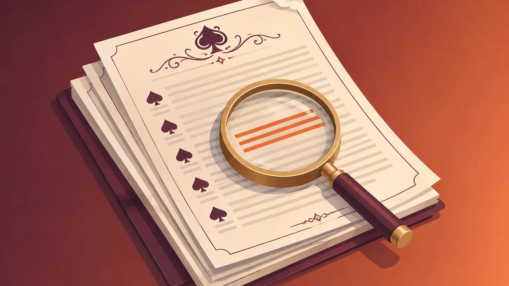 Isometric illustration of a magnifying glass over casino bonus terms pages